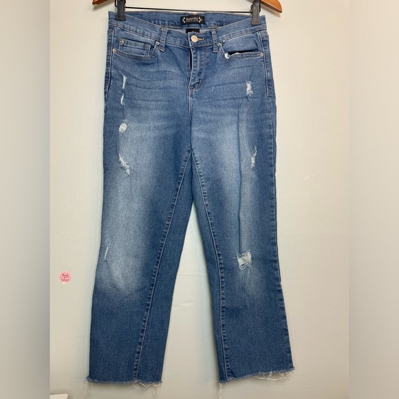 Nanette Lepore Belle High Rise Ankle Skinny Distressed Jeans Womens Size 4 Blue - Picture 1 of 7